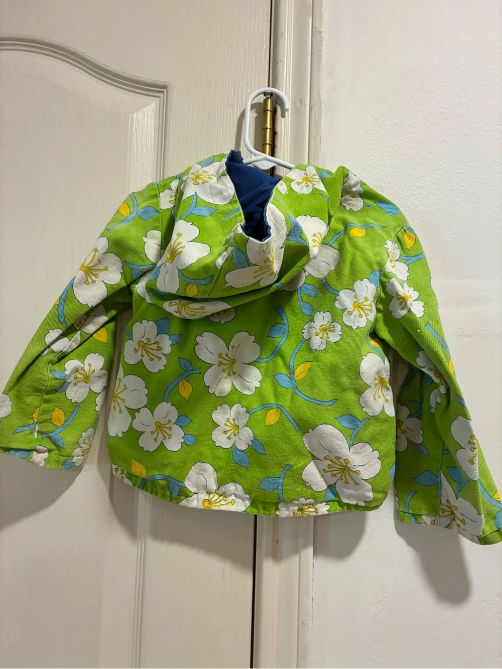 Sears Vintage Girls Green Floral Hooded Jacket - White & Blue Size 4